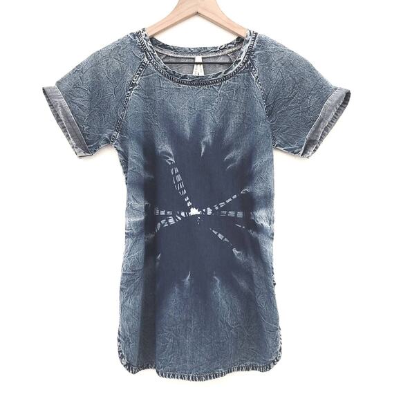 GLAM DOLLZ BLUE TIE DYE DENIM SHORT SLEEVE SHIRT - SIZE: SMALL - Picture 1 of 5